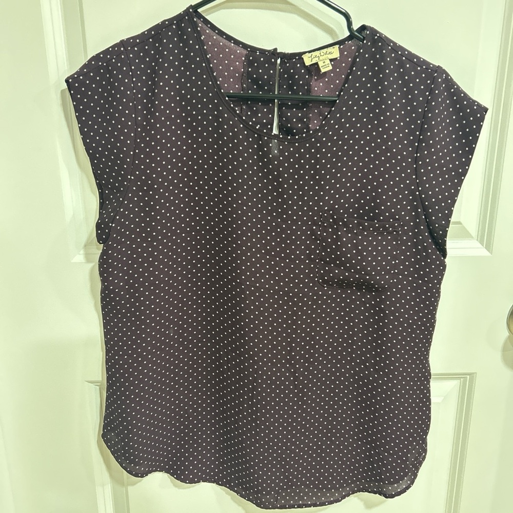 Lily White Plum Polka Dot Cap Sleeve Blouse